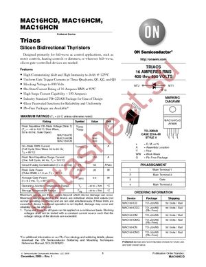 MAC16HCMG datasheet  